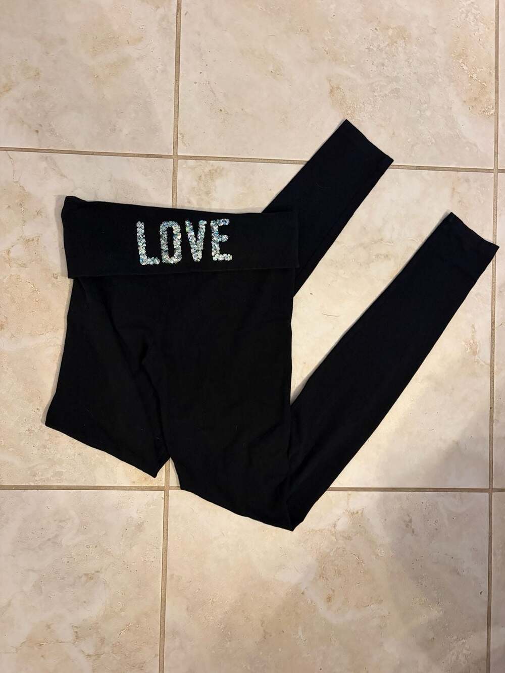 Victoria's Secret Foldover Yoga Leggings with LOVE Sequin Embellished Waistband